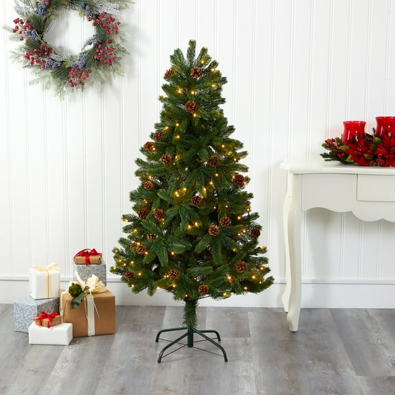 Nearly Natural 5ft Rocky Mountain Spruce Christmas Tree w/ 100 Clear LED Lights
