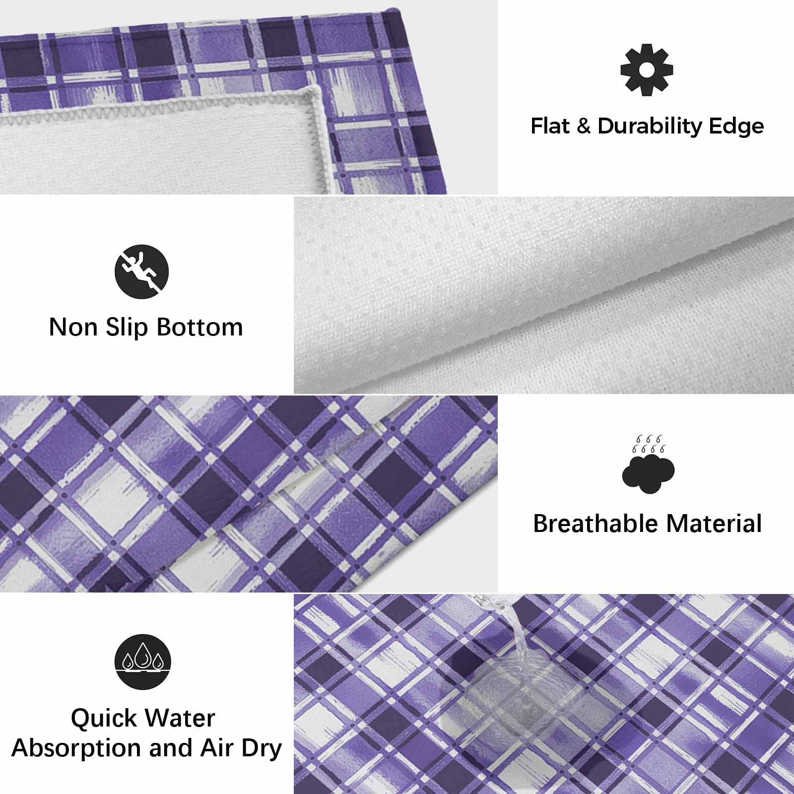 Purple Plaid Outdoor Rug 6x9 Ft, Non Slip Washable Area Rug, Modern Art Checkered Farmhouse Patio Rugs Carpet Runner, Large Floor Mat for Indoor/Outdoor Deck Porch Camping
