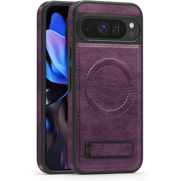 MYKOMI for Google Pixel 10 Pro XL Case Leather [Compatible with Magsafe Wireless Charging] Magnetic Cover Stand Funda para Google Pixel 10 Pro XL 6.8 '' 5G 2025 Rugged Best Phone Cases