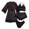 thumbnail image 4 of DPTALR Women Plus Size Lingerie Silk Robe Satin Bathrobe Four-piece Set Sleepwear Pajamas, 4 of 7