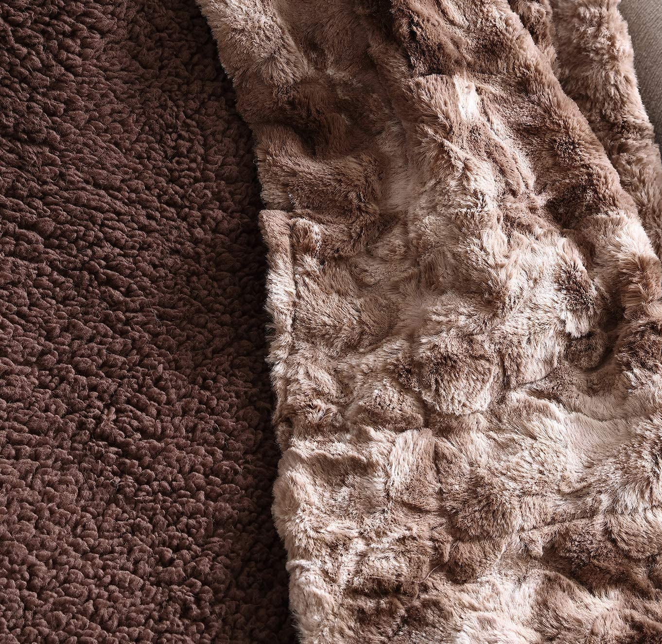 Chezmoi Collection Brown Blanket Faux Wolf Fur Sherpa Throw Blanket 50" x 65"