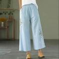 thumbnail image 3 of HomeGardon Womens Linen Pants Womens Wide Leg Pants,Summer All Ethnic Style Embroidered Disc Buckle Cotton Linen Solid Color Elastic Waist Loose Straight Leg Pants,M-XXXXXL, 3 of 3
