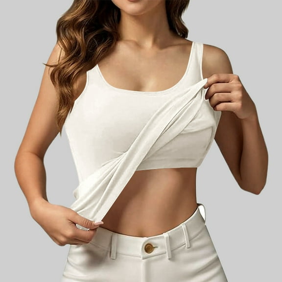 SHITINN Womens Tank Tops with Built In Bras 2025 Summer Casual Crew Neck Sleeveless Camisole Plus Size Padded Workout Tops Lace Top Women Adjustable Tops for Women Pack 4x Workout Clothes for Women