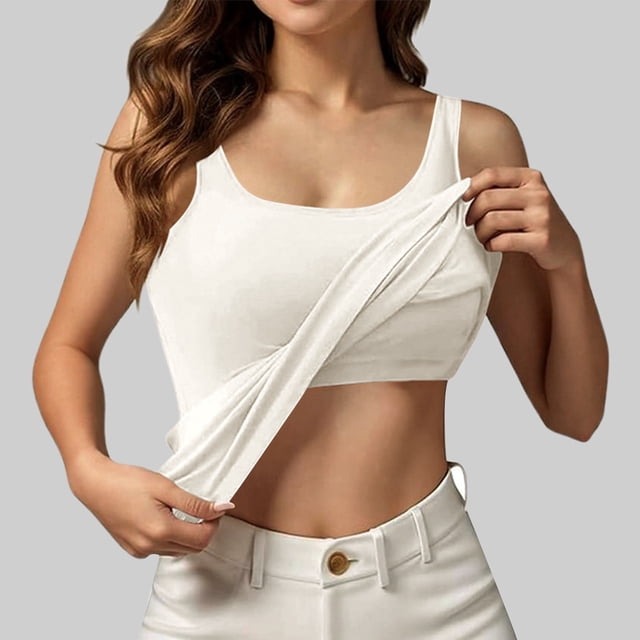 Débardeurs pour Femmes & Débardeurs pour Femmes avec Soutien-Gorge Intégré 2025 Été Décontracté Col Rond Sans Manches Camisole Grande Taille Rembourrée Tops d'Entraînement
