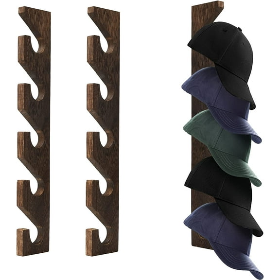 2PCS Wall Mounted Wooden Hat Rack for Baseball Caps - Solid Wood Organizer & Storage Display for Closet Door, Bedroom, Entryway, Laundry