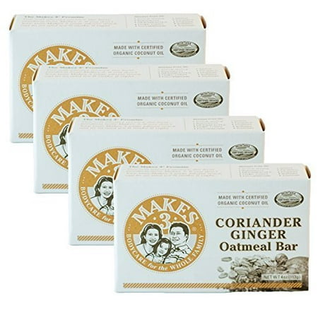 Organic Coriander Ginger Oatmeal Soap 4 Pack - Superfood for the Skin - 100% Handcrafted - Hypoallergic Properties - Great For Dry, Itchy, Irritated Skin - Promotes Healthy