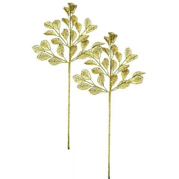 Queens of Christmas PCKA24-LF-GO-2PK 24 in. Glittered Leaf Pick for Christmas Decoration, Gold - Pack of 2