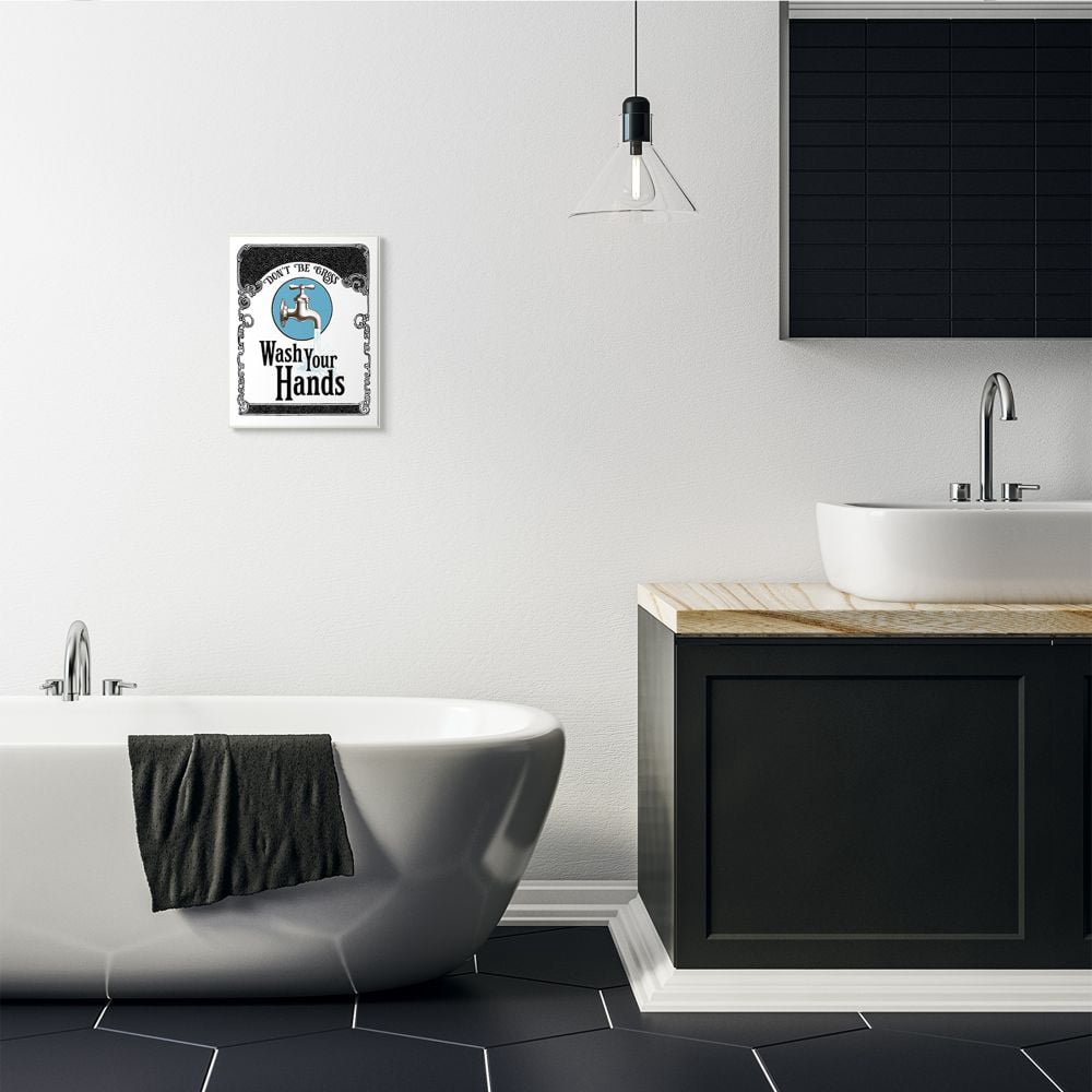 Stupell Industries Wash Your Hands Vintage Blue Black Bathroom Design Graphic Art Unframed Art Print Wall Art, 10x15, by The Saturday Evening Post