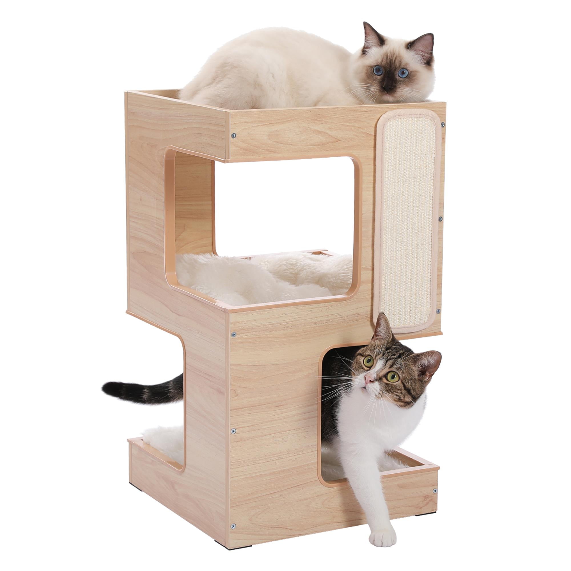 Pefilos 23" Wood Cat House Furniture for Indoor Cats, Modern Cat Tree Tower Bed with Free Cat Toy, Scratching Pad and Removable Soft Mats, Small Cat Condo, Beige Pefilos 23" Wood Cat House Furniture for Indoor Cats, Modern Cat Tree Tower Bed with Free Cat Toy, Scratching Pad and Removable Soft Mats, Small Cat Condo, Beige