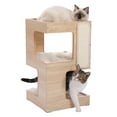 thumbnail image 2 of Pefilos 23" Wood Cat House Furniture for Indoor Cats, Modern Cat Tree Tower Bed with Free Cat Toy, Scratching Pad and Removable Soft Mats, Small Cat Condo, Beige, 2 of 9