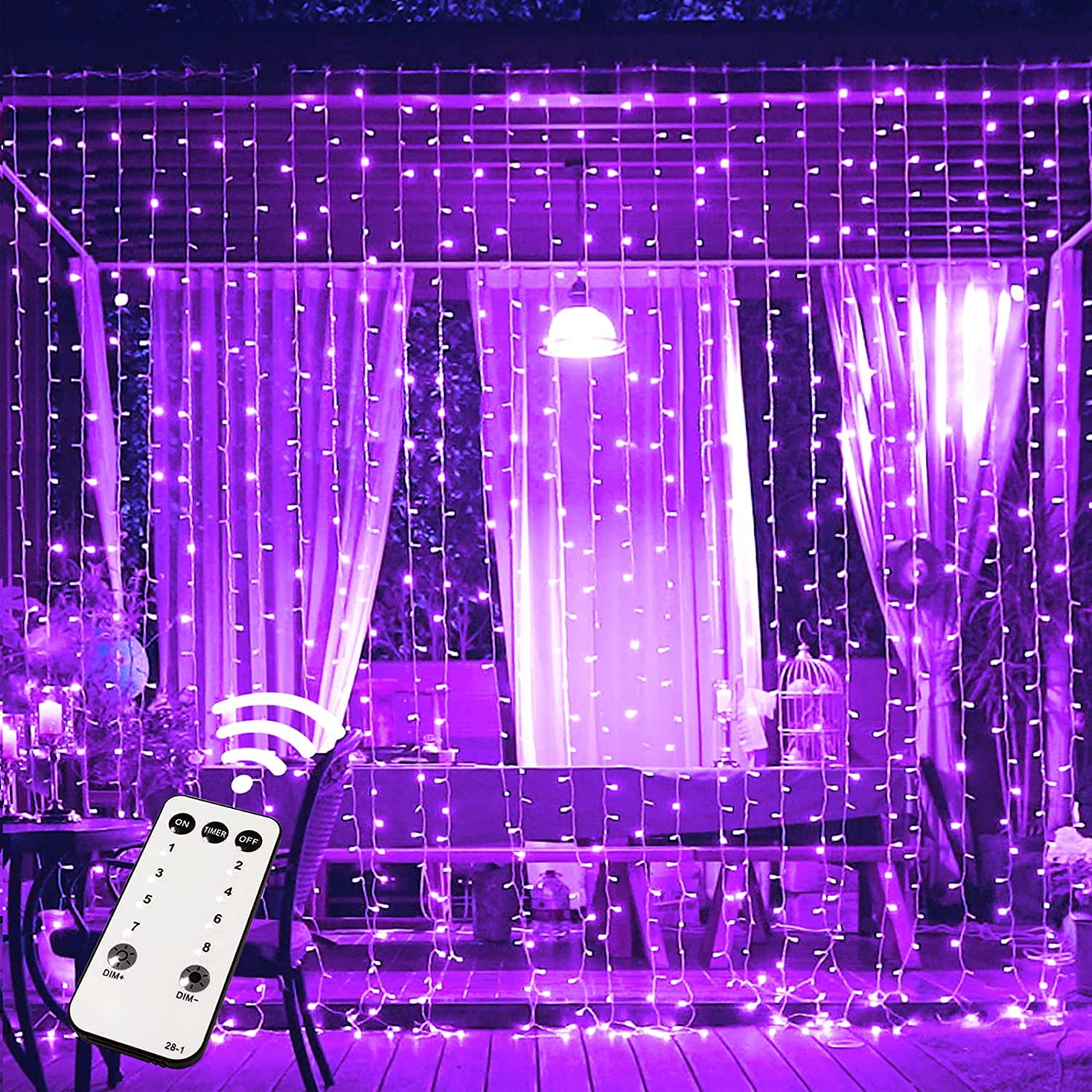 JMEXSUSS 300LED Curtain Lights with Remote, Purple String Lights Indoor