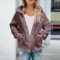 thumbnail image 2 of felwors Women's 2025 Winter Long Sleeve Button Sherpa Jacket Coat Pockets Warm Fleece Purple, M, 2 of 6