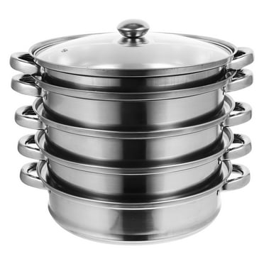 5 Tier Steamer Hot Pot Stainless Steel Cooker Steam Pot Food Cooking   Glass Lid