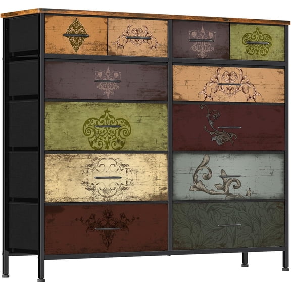 Dresser for Bedroom with 12 Drawers, Tall Fabric Drawer Dresser, Chest of Drawers for Closet, Nursery, Bedside, Living Room, Entryway, Hallway (Pattern)