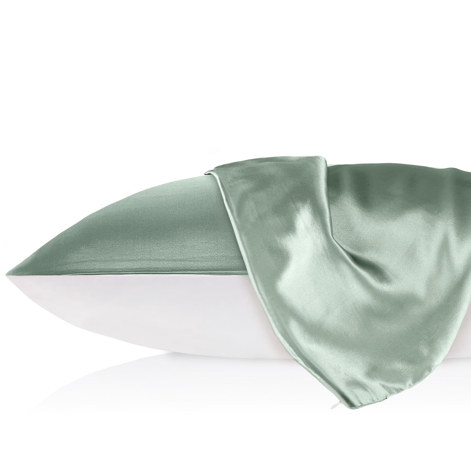 Silk Pillowcase For Hair And Skin With Cotton Underside Standard 20x26 Inch Avocado Green