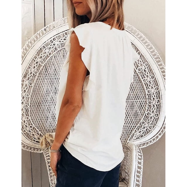 Blusa casual para mujer NikouMX Blusa de verano con cuello en V Manga casquillo