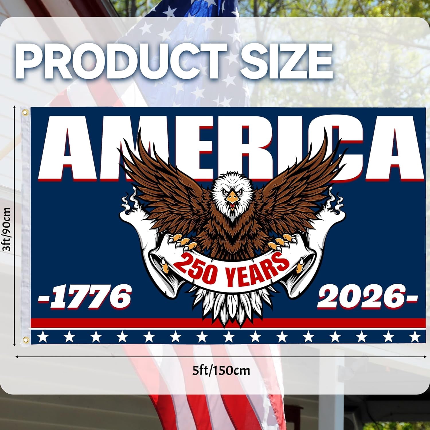 America 250th Anniversary Flag, 3 Ply Year American Anniversary Flag- Double Sided, 3x5 Ft, 250 Years Birthday Patriotic Decor for Outdoor, Front Door, Porch, Wall