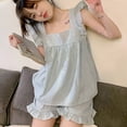 thumbnail image 3 of Slatcetga Conjunto de pijama de 2 piezas con volantes, camiseta sin mangas, pantalones cortos, conjunto de pijama suave y encantador con estampado de cuadros para verano, conjunto de ropa de dormir, 3 of 8
