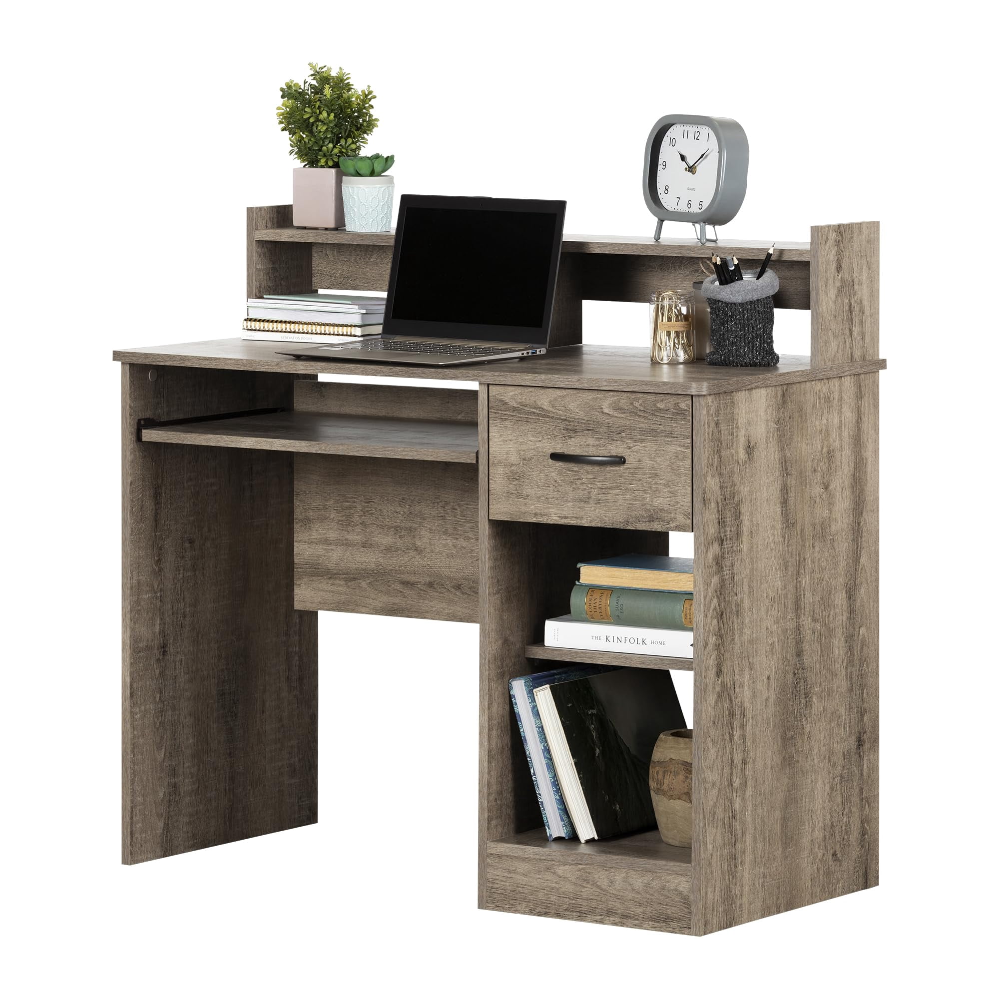 UrbanPro Contemporary Wood Desk with Keyboard Tray in Weathered Oak