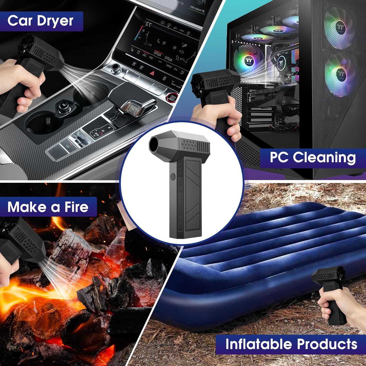 Air Blower Gun,Electric Air Duster with 3 Adjustable Speeds,130000RPM Jet Dry Blower for Car,Portable Jet Fan,Mini Jet Blower Car Dryer Type-C Rechargeable for Car,Computer,Keyboard,Lens