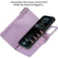 thumbnail image 5 of Wallet Case Compatible with iPhone 12 Pro Max,[6 Card Slots] [Wrist Strap] [Stand Feature] Detachable 2 in 1 Magnetic Zipper Leather Slim Cover Case for iPhone 12 Pro Max,6.7 inch Purple, 5 of 16