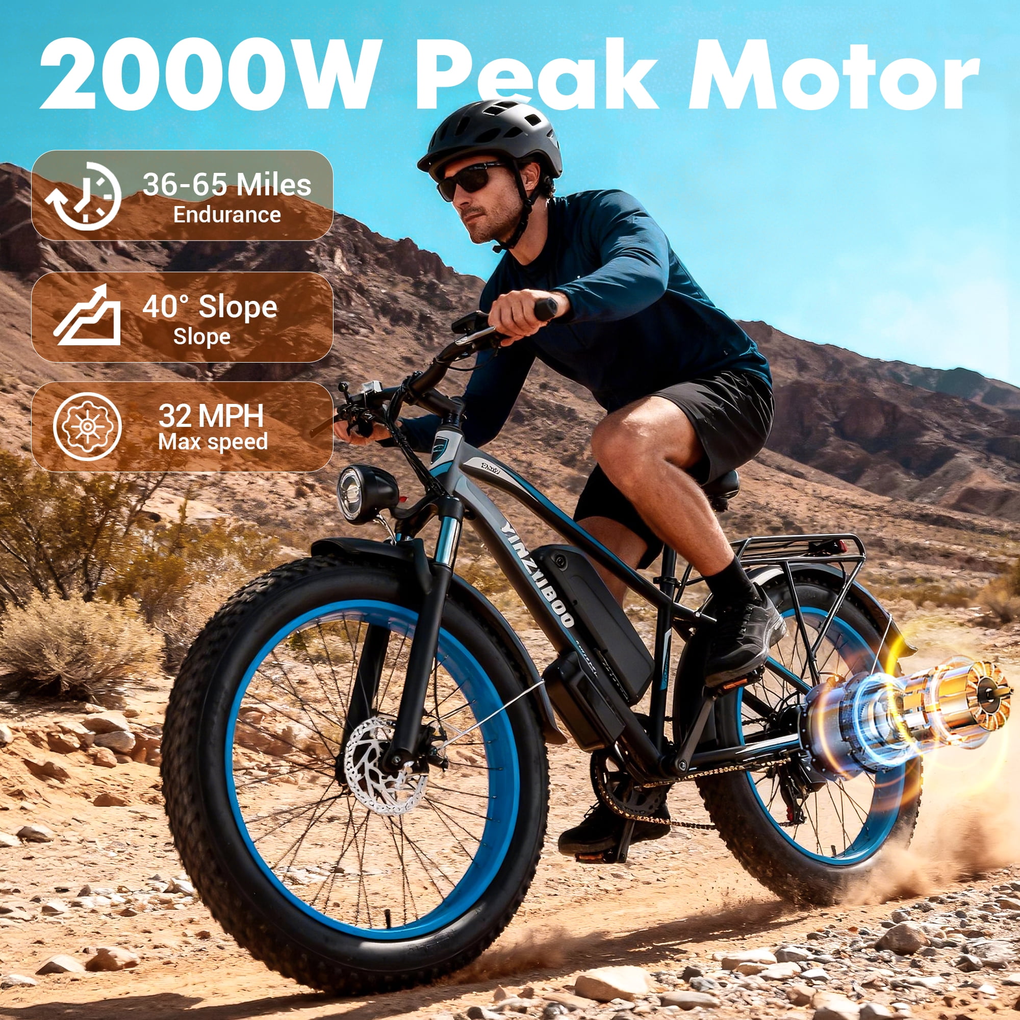 Electric Bike for Adults ,2000W Peak Motor, Off-Road E-Mountain Bike,32 MPH Max Speed 26"x4.0" Fat Tire E Bike,48V 17.5Ah Battery,UL2849