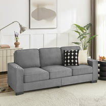 Noble House 83.86" Snowfleece 3-Seater Sofa, Compressed Modern Couch with Cup Holders, Soft & Durable Design, Gray