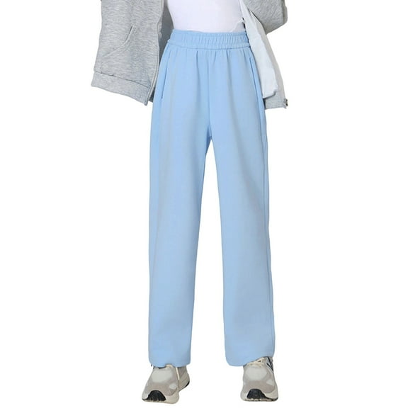 Sweatpants for Tween Girls High Waist Wide Straight Leg Athletic Joggers with Pockets Sweat Pants for Girls 13-14 Years