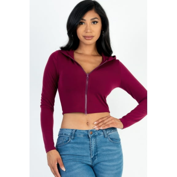 French Terry Crop Zip Up Hoodie