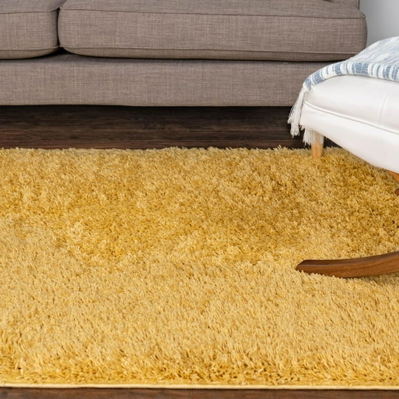 Unique Loom Everyday Shag Collection Area Rug - Solid (9' x 12' Rectangle Yellow)