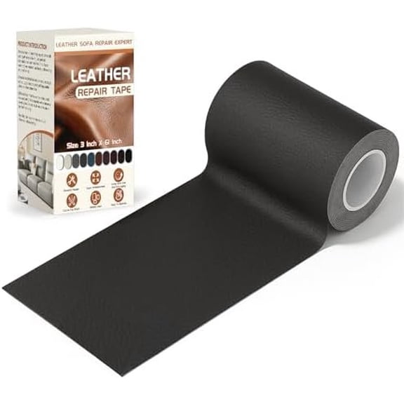 Leather Repair Tape, 3" x 61" Self Adhesive Leather Repair Patch for Furniture, Sofa,  Interior, Office Chair (Black)