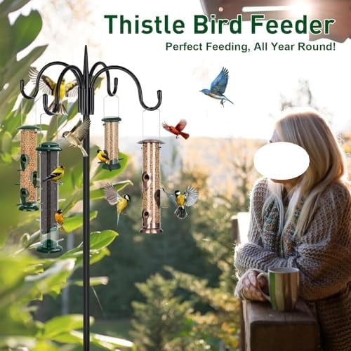 Finch Feeders for Outside, Nyjer & Thistle Bird Feeders, 15 Inch Tube Feeder with 12 Small Ports & 8 Perches, Durable Metal Design for Outdoor Hanging, Easy Fill & Clean