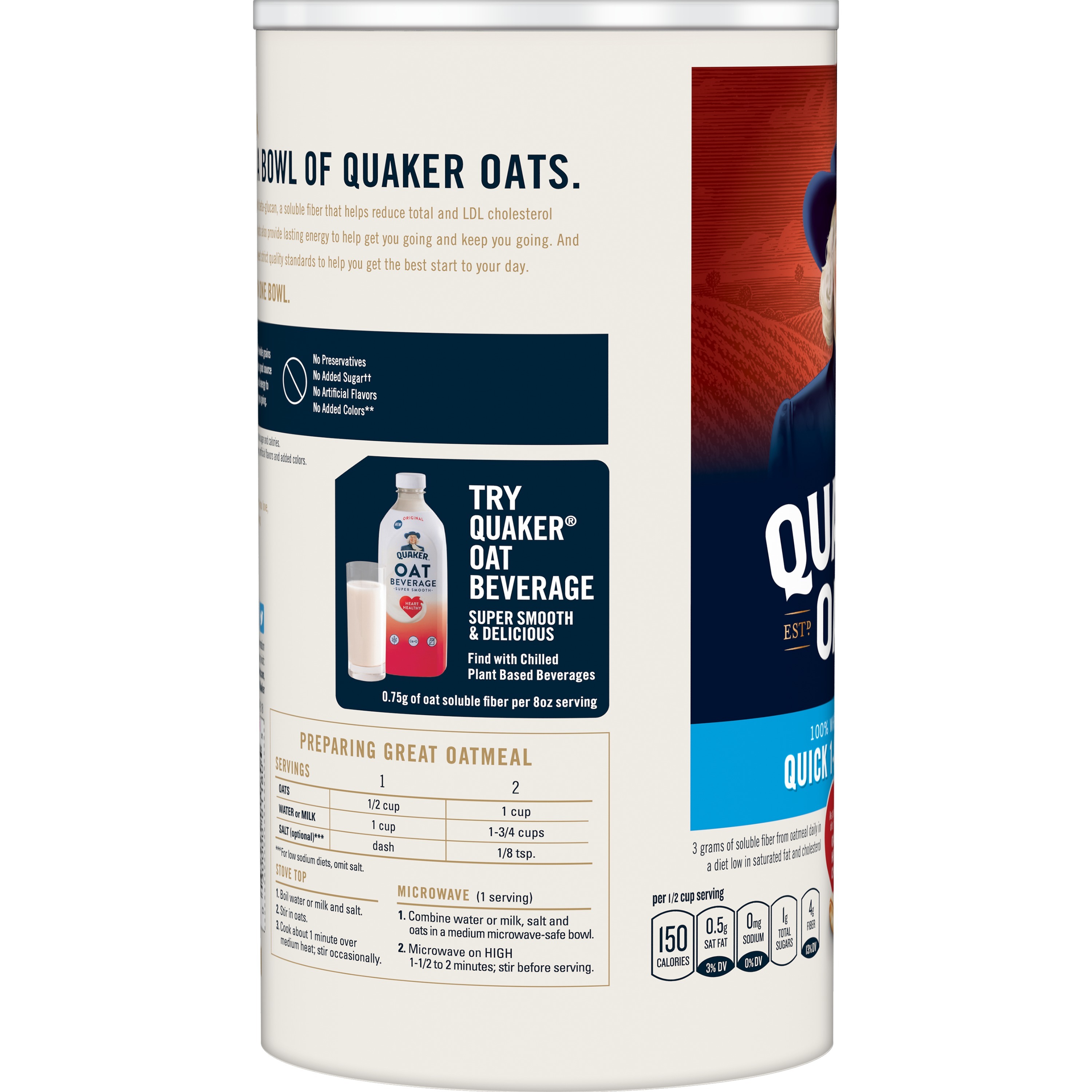 Quaker Whole Grain Oats, Quick Cook 1-Minute Oats, 18 oz Canister - image 5 of 9