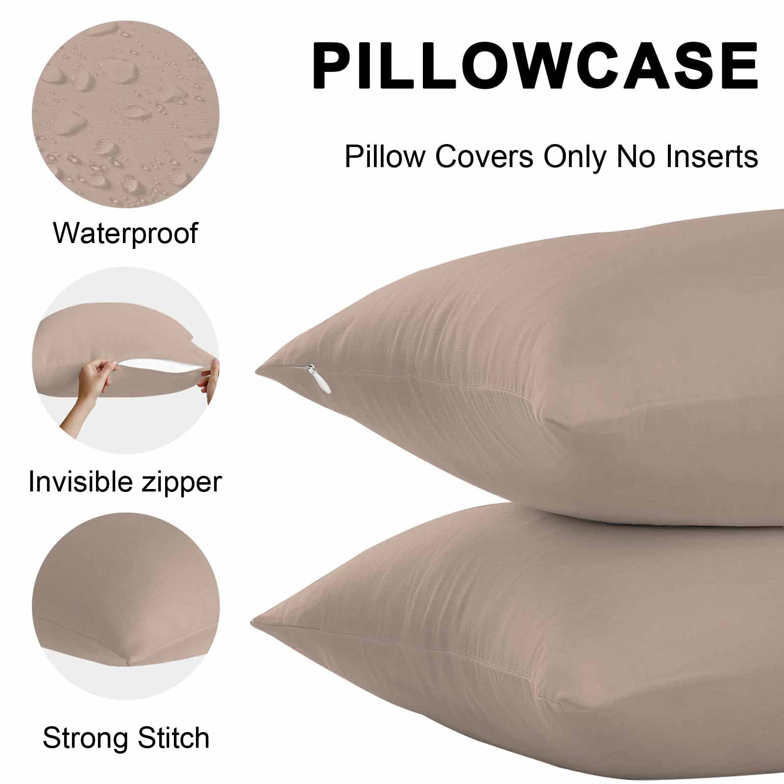 Brown Throw Pillow Covers 16x16 Inch Set of 2, Farmhouse Solid Brown Color Modern Art Waterproof Outdoor Pillow Covers, Decorative Cushion Pillowcases for Couch, Sofa, Bed, Garden, Patio