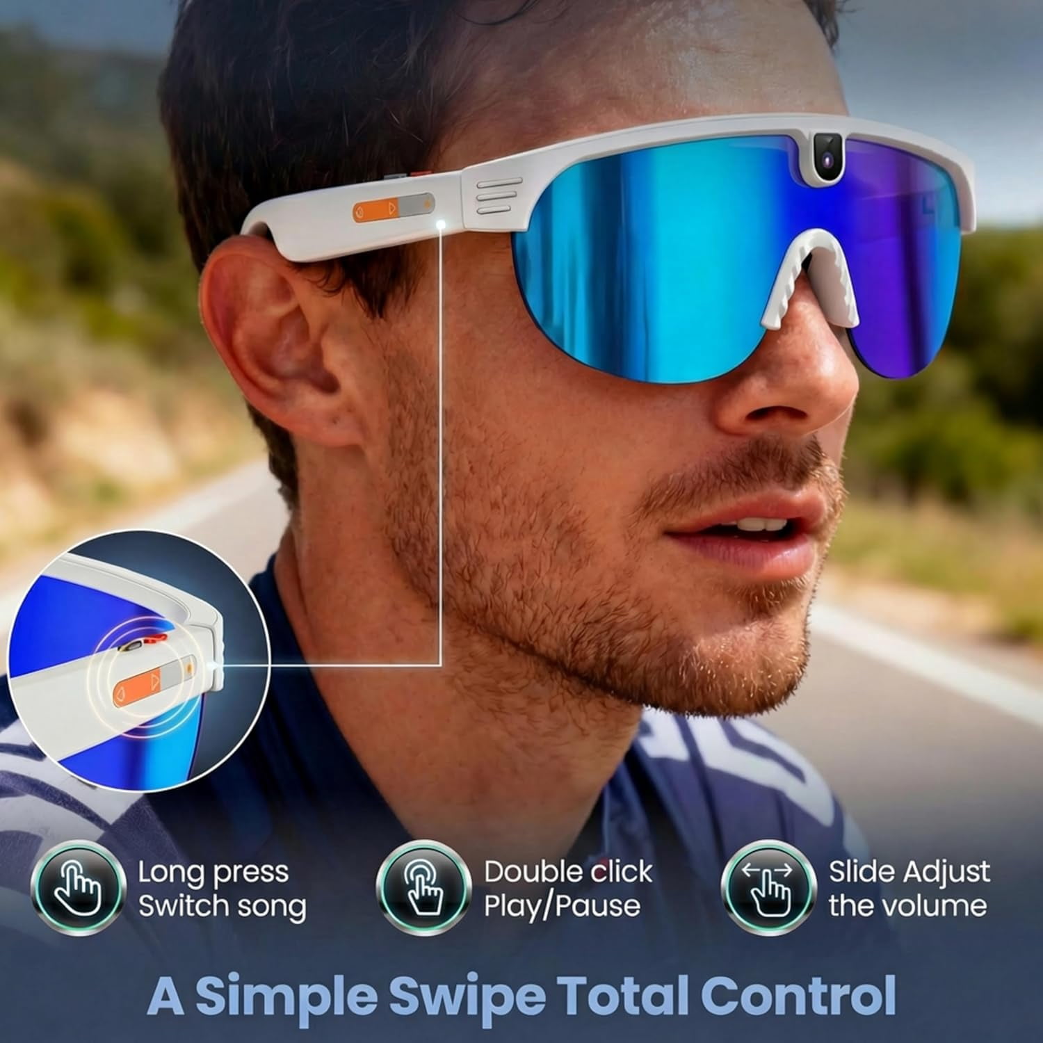 Wiher AI Smart Camera Glasses, Outdoor Sports Glasses with 4K 8MP 1200P HD Anti-Shake Camera Sunglasses for Men and Women, for Outdoor Sports Cycling Hiking Skiing(Blue)