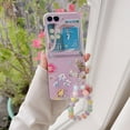 thumbnail image 2 of Compatible with Galaxy Z Flip 5 Floral Case Flower Pattern Transparent Bead Chain Wrist Strap TPU Soft Lovely Protection Fashion Cute Shockproof Cover for Women Girls, 2 of 6