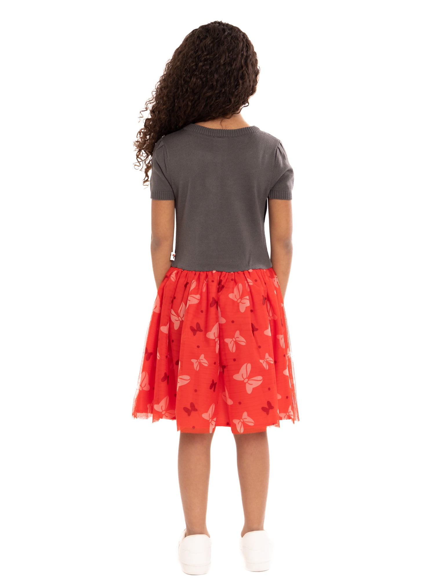 Minnie Mouse Girls Sweater Top Dress with Mesh Skirt, Sizes 4-16
