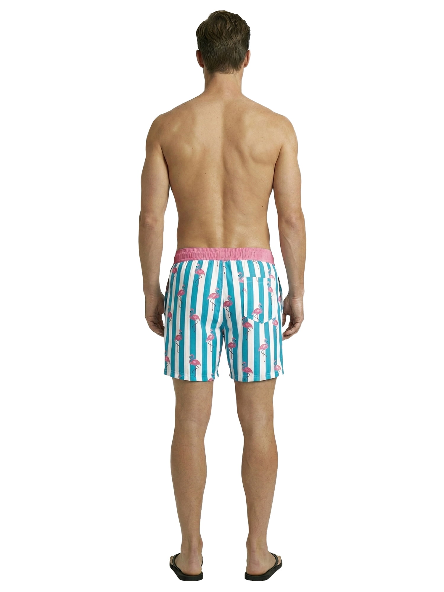 Birdie Bound Men's Printed Flamingos Swim Trunks, Sizes S-3XL