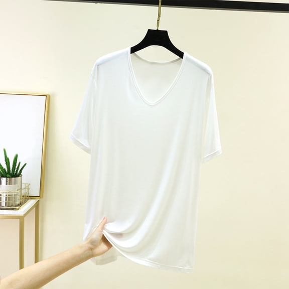 MORESEC Women Plus Size V Neck Short Sleeve T-Shirt Casual Loose Fit Tee Shirt Solid Color Tops Everyday Comfort Wear Summer Fashion Clothes, White 3XL