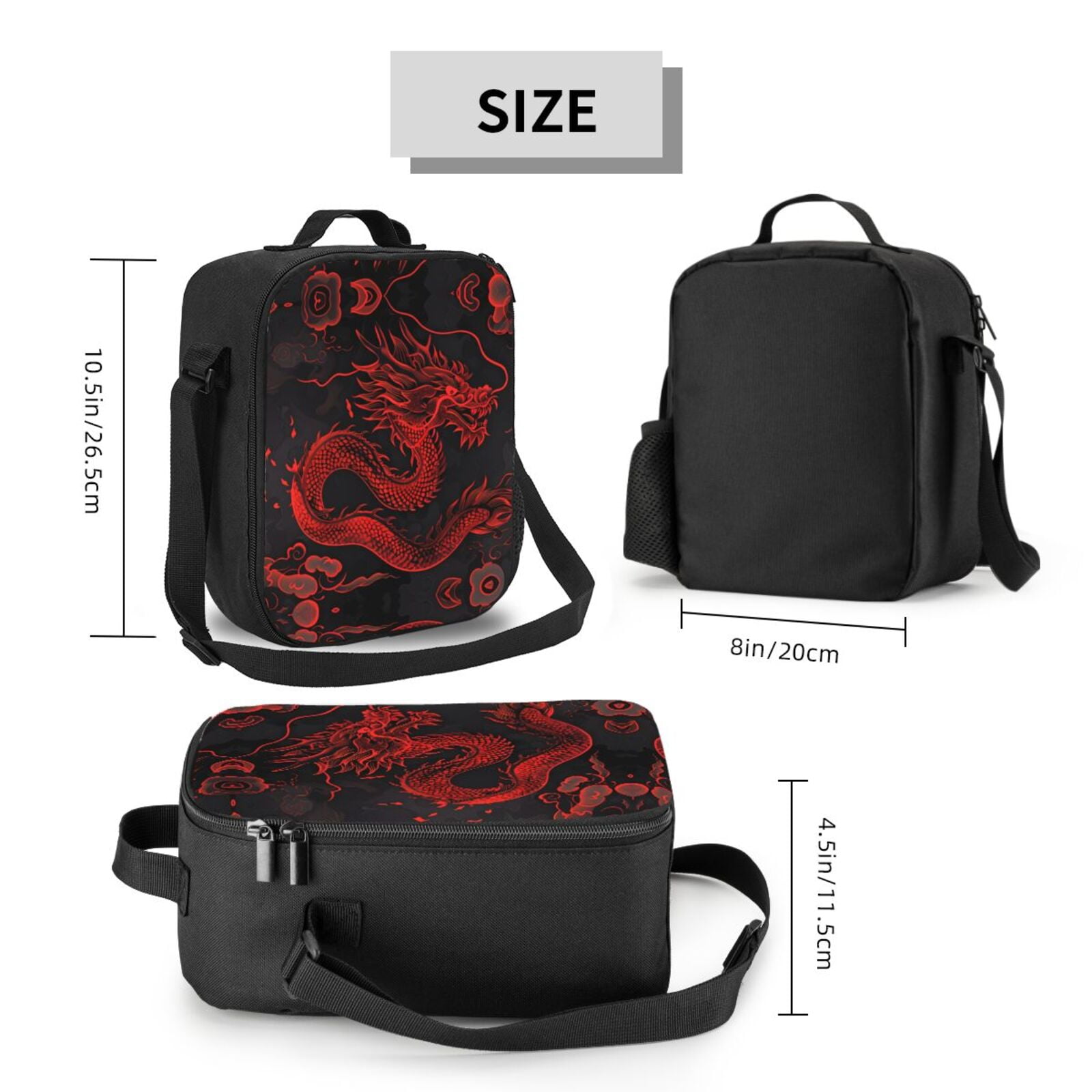 Defioc Red Dragon On Black Print Lunch Box for Men & Women, Insulated Lunch Bag Thickened Thermal Leakproof Lunch Tote Bag for Adult Office Travel Picnic