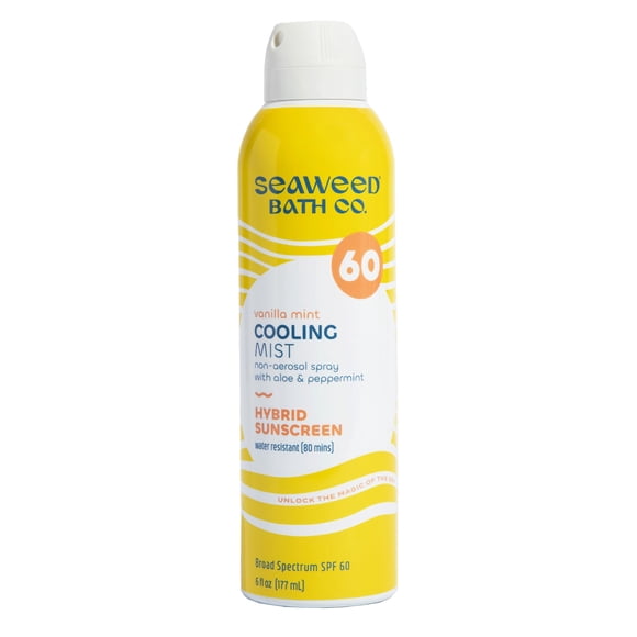 Seaweed Bath Co. Cooling Mist SPF 60 Sport Protector solar híbrido de amplio espectro en aerosol, 6 onzas de algas marinas cosechadas de manera sostenible, aloe y menta
