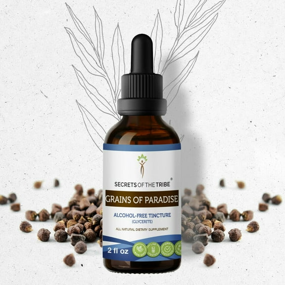 Secrets Of The Tribe Grains of Paradise Tincture Dietary Supplement, Natural Herbal Extract for Vitality Support, Grains of Paradise (Aframomum melegueta) Dried Seeds, Alcohol-Free Extract Drops 2 oz