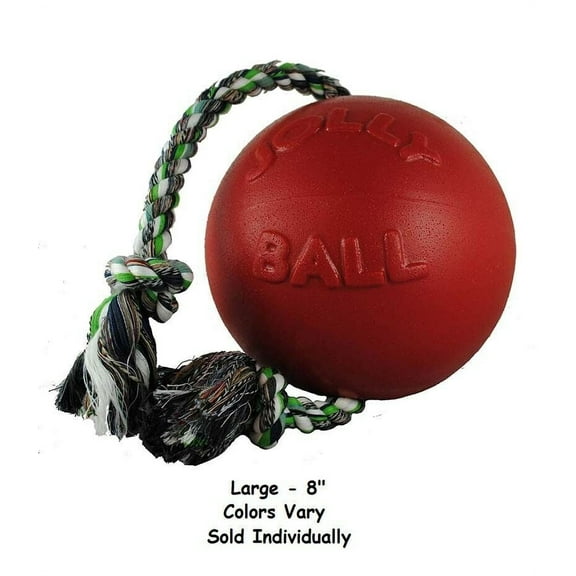 Jolly Ball Romp-N-Roll Dog Toys Rope Floating Water Tug Colors Vary Choose Size (Large - 8")