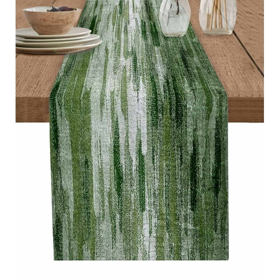 Vintage Green Burlap-Cotton Table Runner 72 Inches Long,Modern Geometric Abstract Art Farmhouse Table Runners,Outdoor Dining Tablecloths Decor for Baby Shower Party Wedding 14x72