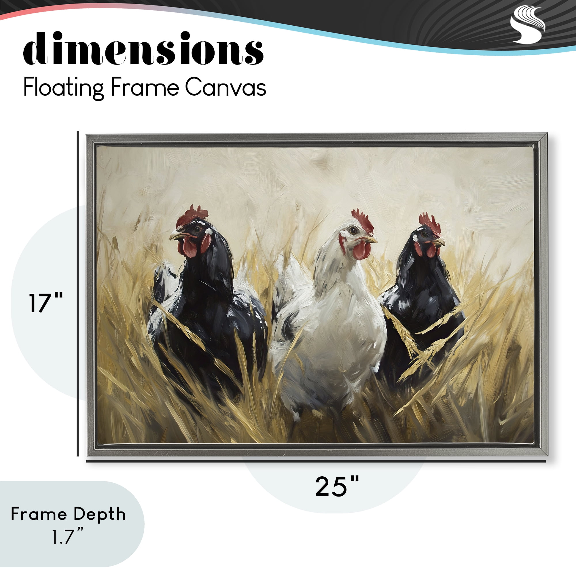 Stupell Industries Chickens In Wheat Field Gray Framed Floater Canvas Wall Art, design by Tina LeCour