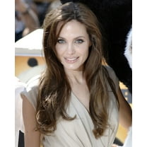 Angelina Jolie Candid Smiling in Beige Dress 24x36 HD Aluminum Wall Art