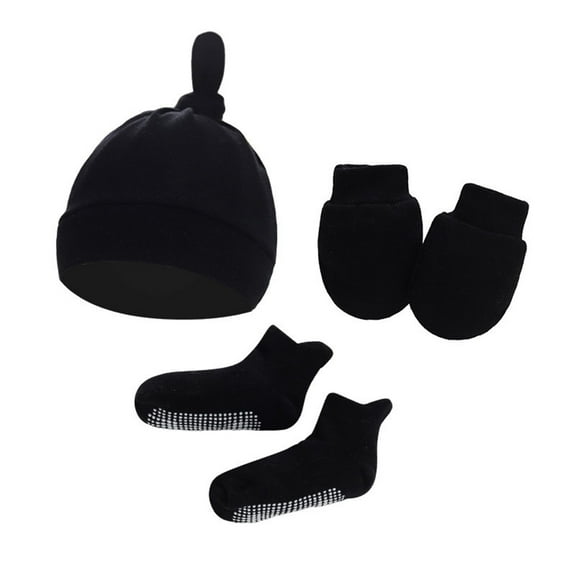 NOKIO Baby Beanie And Anti-Grab Gloves Pack Baby Bonnet And Anti-Scratch Glove Kit Baby Ears Hats Mittens And Socks Set For Boys Girls Hat 0-6 Month