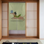XMXT Japanese Noren Doorway Room Divider Curtain,Christmas Dachshund Illustration Restaurant Closet Door Entrance Kitchen Curtains, 34 x 56 inches