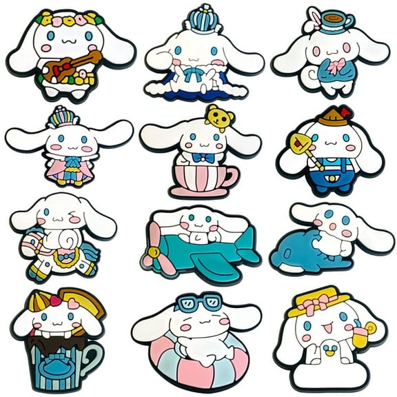12-Piece Cinnamoroll PVC Shoe Charms Pack, No-Repeat Cute Cartoon Shoes Decorations for Unisex