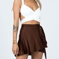 thumbnail image 4 of Minifalda patinadora sedosa suave y fluida de satén de cintura alta superpuesta para mujer, Chocolate, XL, 4 of 5
